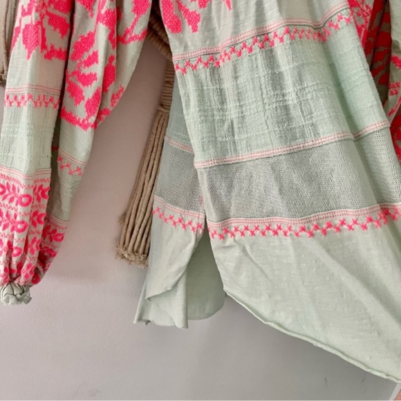 Free People Persuasion Mint Pink Embroidered Oversized Puff Sleeve Tunic… - Picture 8 of 11